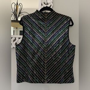 ✨St. John Gold Studded Green, Purples, Light Grey, and Teal Sequins Shell Top✨